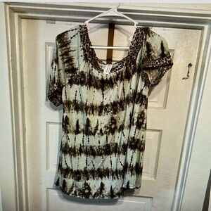 Womens 2X Top Brown pattern with animal trim Now N Forever Casual Leisure NWOT